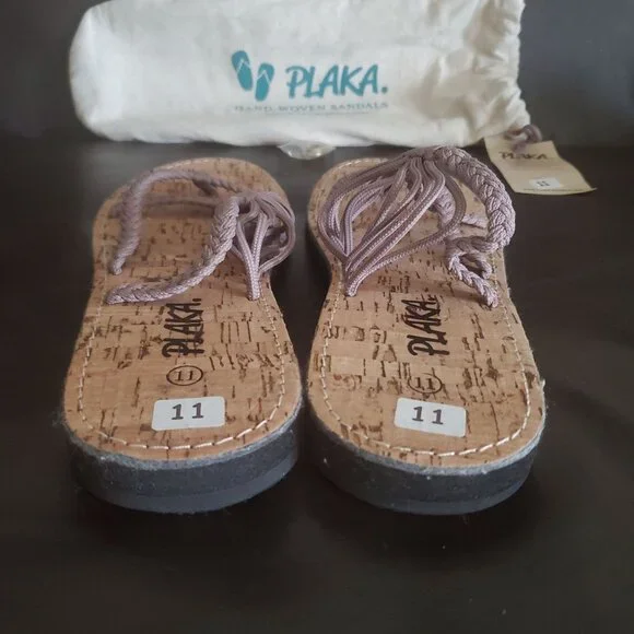 Plaka Flat Sandals Womens Slip-on size 11 brown color hand woven strappy new - Picture 2 of 12